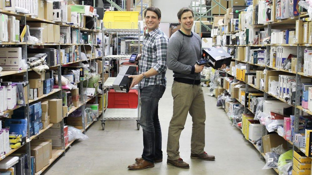 optoro founders scanning packages in a warehouse